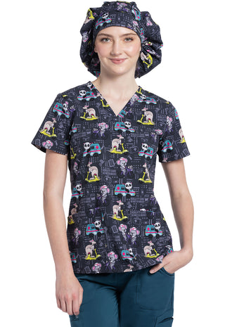 Ladies On The Go Care Print Scrub Top